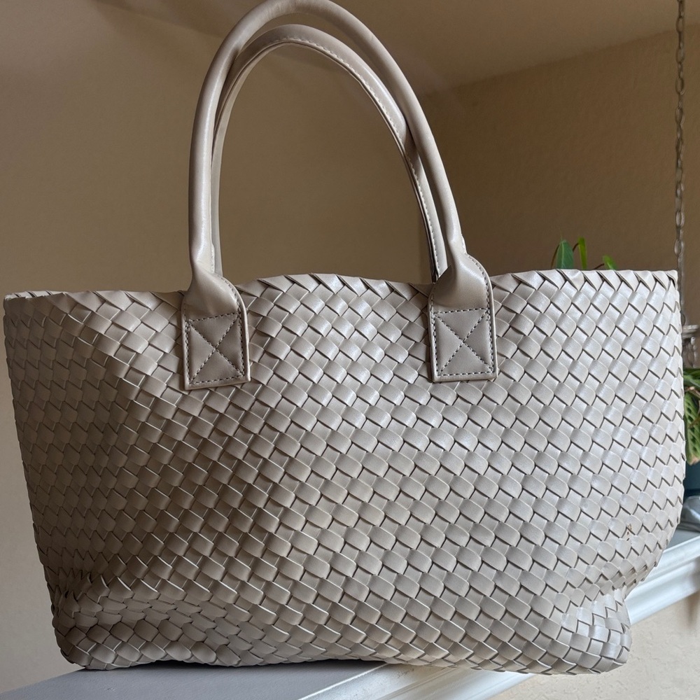 Chic Taupe Woven Tote Bag